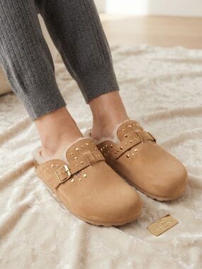 Greystone Suede Slip-On Clogs with Plush Faux-Fur Lining Women's 9.5